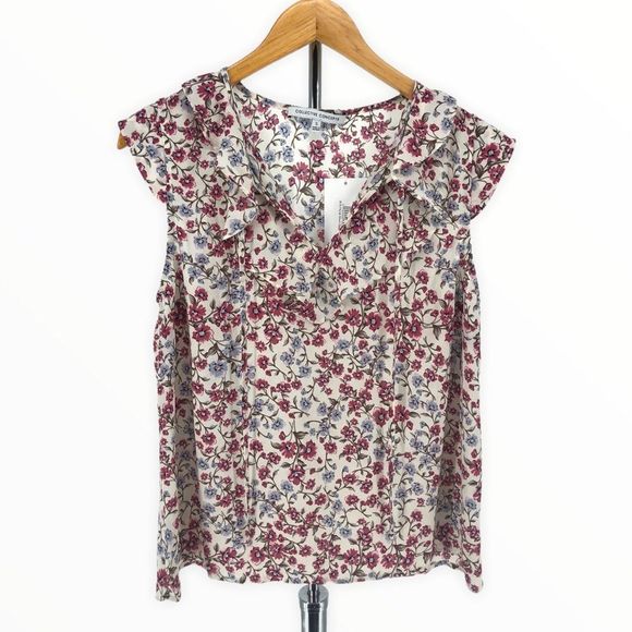 Collective Concepts Britt Floral Ruffle Short Sleeve Top Blouse size Small NWT - Picture 1 of 10